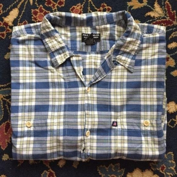 Polo Button Down Plaid Men's Short Sleeve - Picture 1 of 5